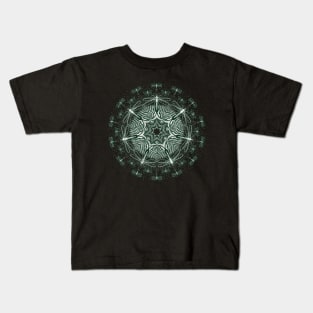 Symmetric Dragonflys - Distressed Shaded Mandala -Grn Kids T-Shirt